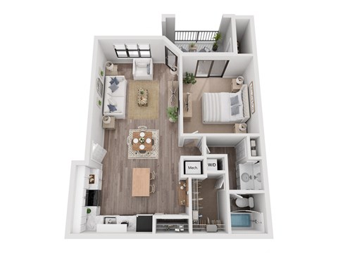 Floor plan for 1 bed, 1 bath, 780 sqft